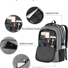 MATEIN Travel Laptop Backpack, 17 Inch Work TSA Approved Carry on Backpack, Large Computer Business Bag for Men Women with USB Port and Trolley Sleeve, College School Rucksack Book Bag, Grey