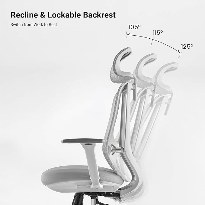 EUREKA ERGONOMIC OC75 Mesh Office Chair, Ergonomic Office Chair with Lumbar Support, Home Office Desk Chairs with 3D Armrests and Headrest, Computer Desk Chair, Grey