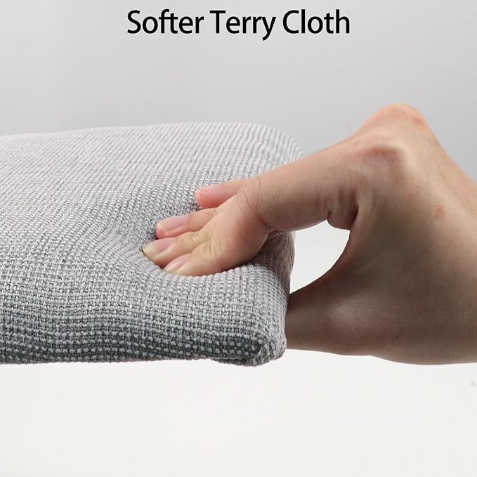 Upholstered Wall Mounted Headboard for King in Light Grey, Peel and Stick Wall Padding Panel Terry Cloth, 12 Panels Sized 9.84" x 23.62"