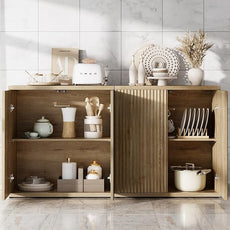 Fluted Buffet Cabinet Sideboard with Storage,Wooden Credenza with 2 Doors&Adjustable Shelve, Modern Accent Cabinets Coffee Bar Bookcase for Living Room,Kitchen Dining Room Entryway 15