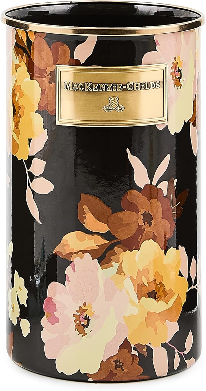 MACKENZIE-CHILDS Enamel Utensil Holder, Stylish Kitchen Countertop Organizer, Wild Rose Brown