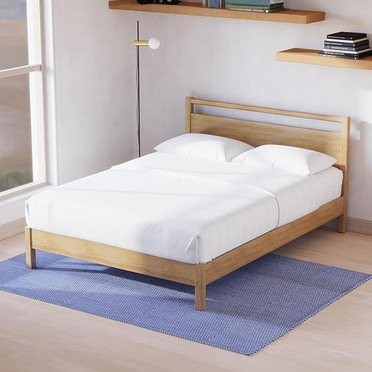 LIFEMENT Signature Wood Platform Bed Frame with Headboard, Essential, Noise Free, Under Bed Storage, No Box Spring Needed, Easy Assembly (Natural, Full)