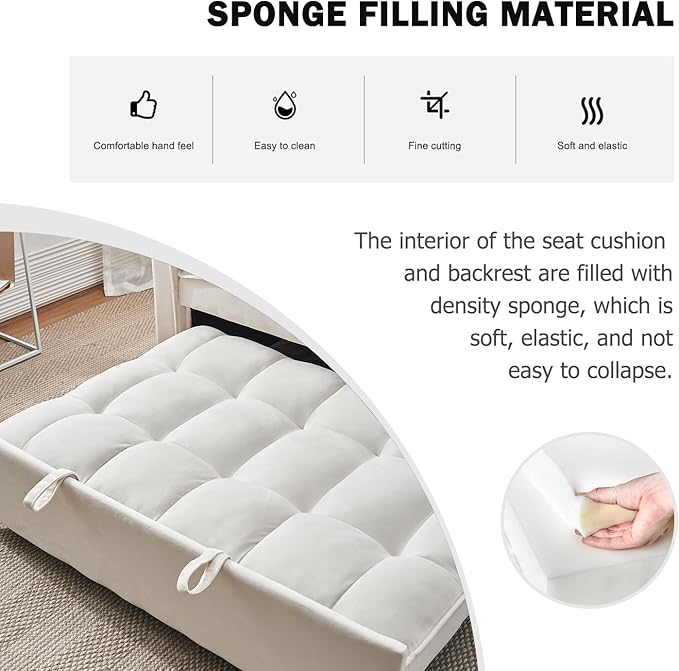Futon Sofa Bed, 3 in 1 Sleeper Sofa Couch Bed with Armrests, Storage Pockets and 2 Pillows, Adjustable Backrest, Sofa Bed Couch for Living Room, Bedroom, Office,Reading Room(Beige)