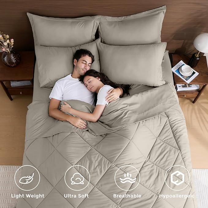 HEVUMYI Linen Twin Comforter Set - 5-Piece All Season Bed in a Bag Twin, Ultra Soft Bedding Set with Comforter, Flat Sheet, Fitted Sheet, Pillowcases, Pillow Shams
