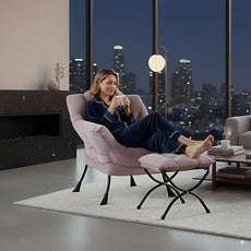 Lazy Chair and Ottoman, Large Accent Lounge Chair with Armrests and a Side Pocket, Modern Leisure Upholstered Sofa Reading Armchair with Footrest for Bedroom, Living Room, Dorm Rooms, Office