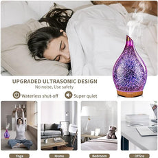 Porseme 280ml Essential Oil Diffuser 3D Hand-Blown Glass Aroma Diffusor, Aromatherapy Unltrasonic Cool Mist deffuser, 7 Color Changing Humidifier, Waterless Shut-Off, Timer Function for Home Office