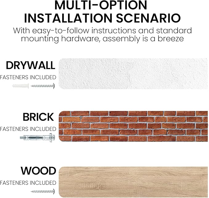 Fun Memories Floating Shelves for Wall, 55"x9.3" Rustic Solid Elm Wood Shelves, Heavy-Duty Wall Mounted Shelves with Invisible Brackets for Living Room, Bedroom, Kitchen, Walnut Finish