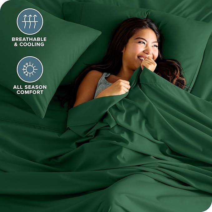 Bare Home Twin Sheet Set - 1800 Ultra-Soft Microfiber Twin Bed Sheets - Double Brushed - Deep Pockets - Easy Fit - Extra Soft - 3 Piece Set - Bedding Sheets & Pillowcases (Twin, Forest Green) BareHome