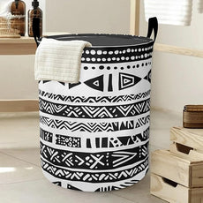 Black White Flowers Laundry Basket-Large Foldable Hamper Holder Portable Tall Collapsible Laundry Hamper Storage Basket Bin with Handles, Canvas & Waterproof lining for Household Items