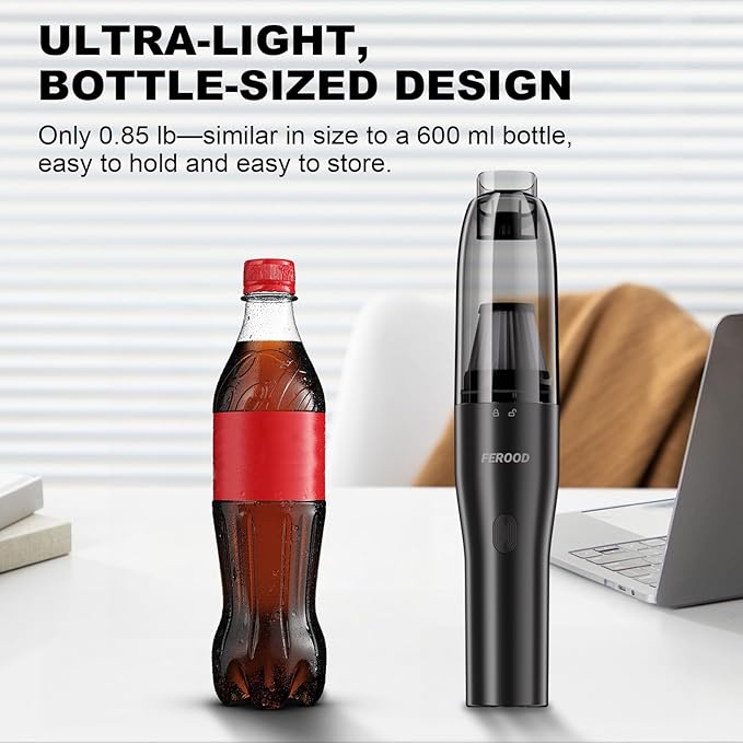 4-in-1 Mini Handheld Vacuum Cordless for Car, Desk & Small Spaces, 6.5kPa Strong Suction, Ultra-Quiet 60dB, 0.85 lb Portable Air Duster/Inflator/Pump, USB-C Rechargeable 2 Washable HEPA Filters