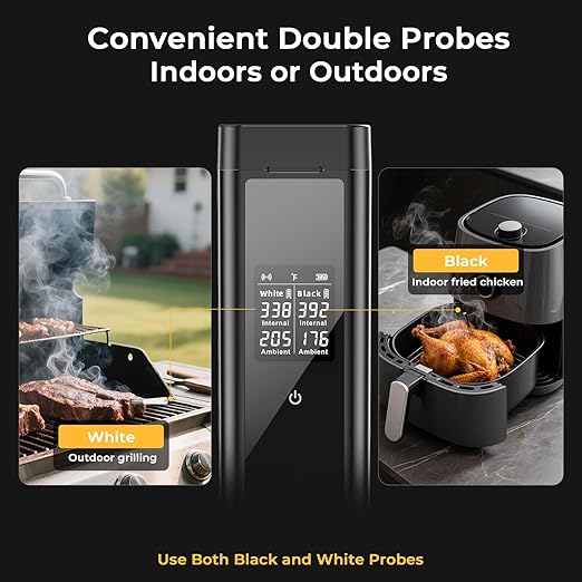 BlueSwan Bluetooth Meat Thermometer Digital, Food Thermometer Wireless 820 ft Range with 2 Color Probes with APP for Grill, Smoker, Oven, Magnetic Design for Cooking, BBQ, Valentines Day Gifts for Him