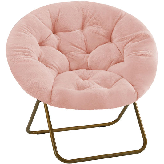 DUMOS Comfy Saucer Chair, Faux Fur Lounge Seasting XL Circle Chair for Bedroom, Dorm & Gaming, Foldable Fashion Accent Seat for Small Spaces, Folding Moon/Mushroom/Round Oversized Style Dormly