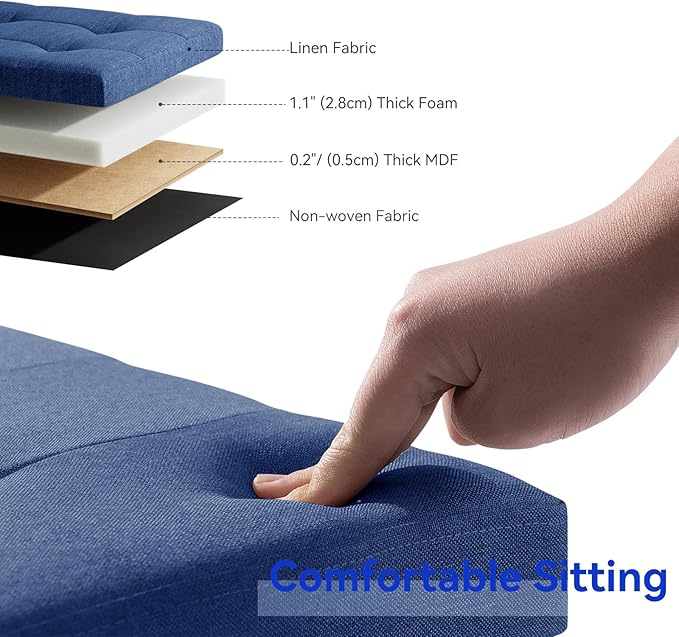 BRIAN & DANY 43 Inches Folding Storage Ottoman Bench, Ottoman with Storage Bench for Bedroom, Living Room, Entryway, Foot Rest with Legs, Blue