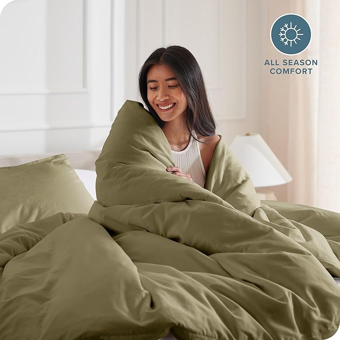 Bare Home Bedding Duvet Cover King Size - Premium 1800 Super Soft Collection - Lightweight, Cooling - Soft Breathable Bedding Duvet Cover (King, Olive)