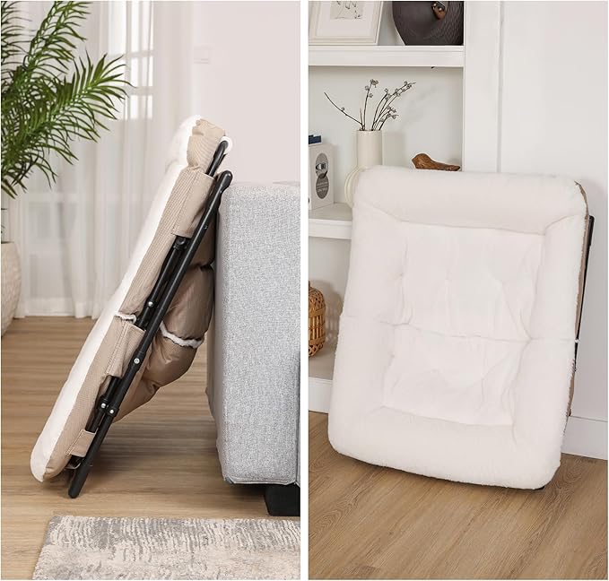 Comfy Saucer Chair for Adults, Soft Faux Fur Bedroom Chair with Ottoman, Accent Dorm Chairs, Living Room Reading Chairs and Footstool, Folding Lounge Seat for Teens, X-Large, White