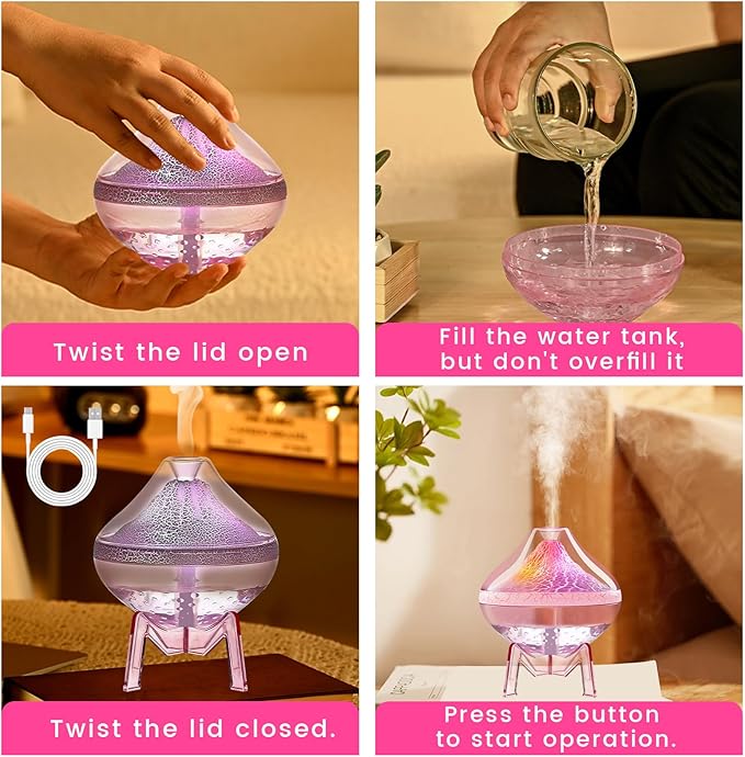 Humidifiers for Bedroom Cool Mist Ultrasonic Small Humidifier with Humidity Sensor Auto Shut Off LED Colorful Gradient Light Mini Humidifier For Plants,Bedroom,Baby Room,Office, Home（Pink)