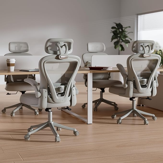 Ergonomic Office Chair M903, Computer Desk Chair with Wheels, High Back Mesh Office Chair with Adjustable Lumbar Support, Headrest, Flip-Up Armrests, All-Grey