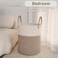 Large Woven Laundry Basket Hamper,100L Cotton Rope Storage Bin for Blankets,Toys and Clothes,Decorative Tall Nursery Hamper for Living Room,Baby Nursery,Bathroom and Bedroom,Brown