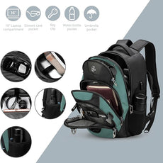 Swissdigital Design Laptop Backpack with USB Charging Port, Travel Backpack Fits 15.6 inches Computer, 31L College School Backpack for Men, Lake Green/Black | SD803-27