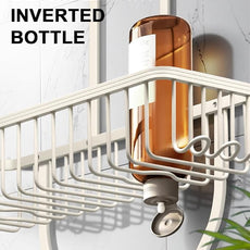 Shower Caddy Hanging - Never Rust Shower Hanging Organizer - Aluminum Over the ShowerHead Caddy with Soap Basket and 6 Hooks for Razor/Sponge (Milky White)