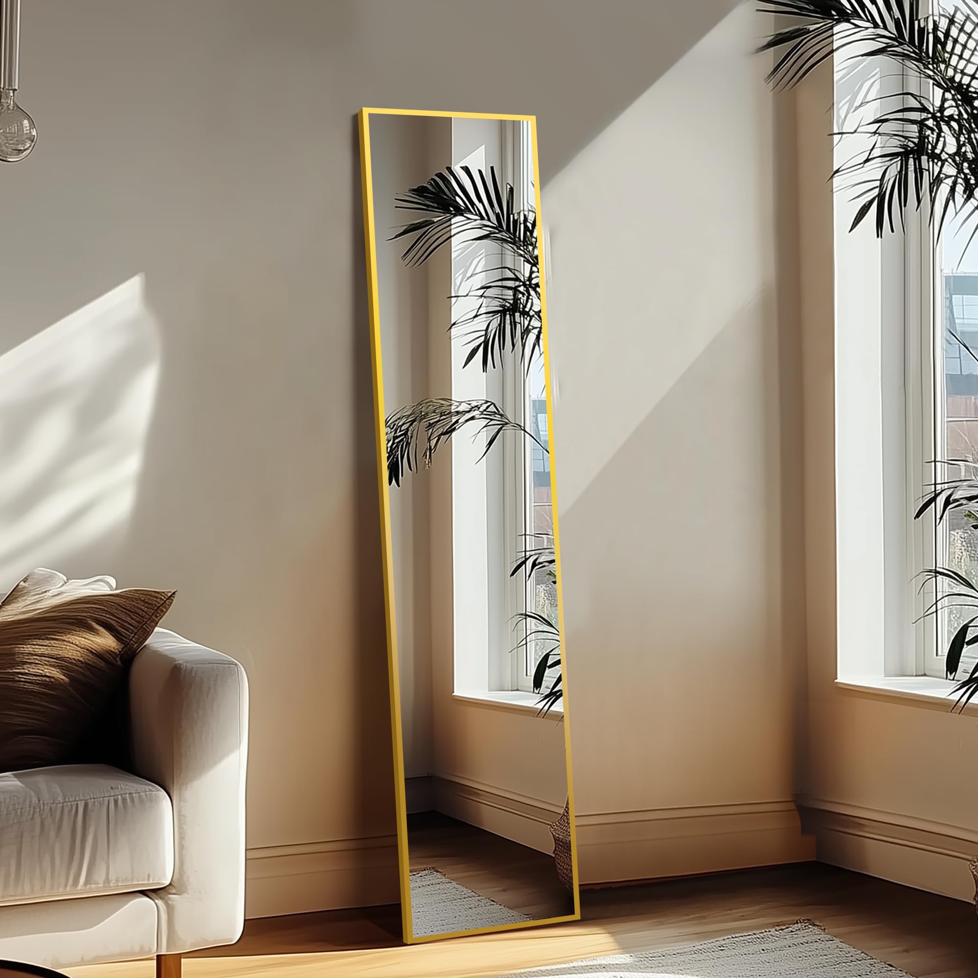 Delma Wall Full Length Mirror,Standing Mirror Full Body,Large Floor for Wall Door Bedroom Bathroom Living Room with Aluminium Frame(with Stand,56x15-Black) Dormly