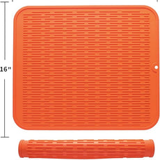 Silicone Dish Drying Mat for Multiple Usage,Easy clean,Eco-friendly,Heat-resistant Silicone Mat for Kitchen Counter or Sink,Refrigerator or Drawer Liner Orange XL 18 inches x 16 inches