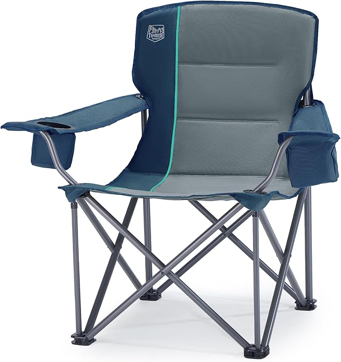 Timber Ridge 550 LBS Oversized Folding Camping Chair for Adults, Heavy Duty Outdoor Chair with Cup Holder Side Pocket for Camp, Lawn, Picnic, Navy-Upgrade