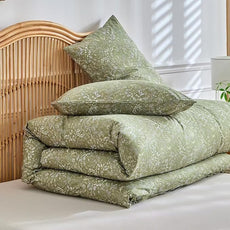 MKXI Vintage Style Comforter Set Queen Size Wildflower Comforter Set Floral Bedding Set Green Floral Duvet Comforter Microfiber Bed Set Soft Reversible Farmhouse Comforter Army Green