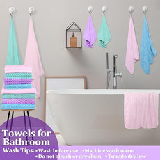 Preboun 12 Pcs Bath Towels and Washcloths 4 Sets Microfiber Bathroom Beach Pool Towel Set Quick Dry Coral Velvet Highly Absorbent for Fitness Sports Shower Travel Spa Hotel(Pastel Colors)