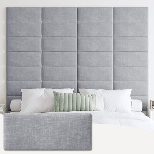 IFNOW Upholstered Wall Mounted Headboard, 3D Soundproof Wall Panels Peel and Stick for King Size, Reusable and Removable Tufted Bed Headboard in Light Grey (12 Panels, 10" x 24")