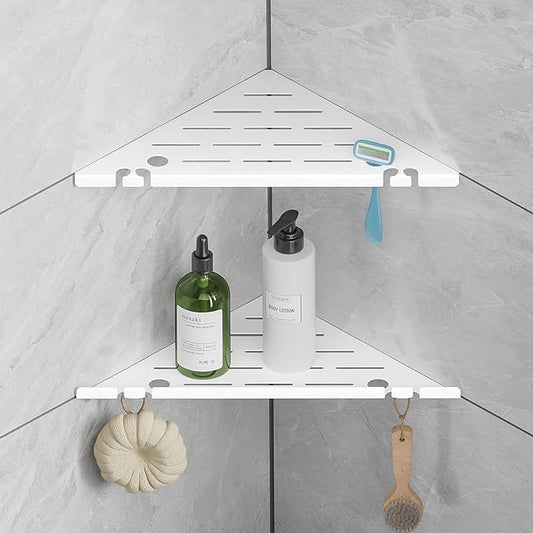 Shower Corner Shelf, 304 Stainless Steel, Black, Wall Mount, Triangular, 10 x 10 Inches, Leak Resistant, 2 Pack, Bathroom Storage Organizer with Brushed Finish