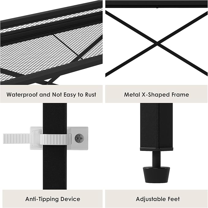 Over The Toilet Storage Cabinet with 2 Drawers - 7 Tier Bathroom Organizer with Adjustable Shelf & Side Rack, Hair Dryer Toilet, Paper Holder & 2 Hooks for Restroom, Laundry, Black