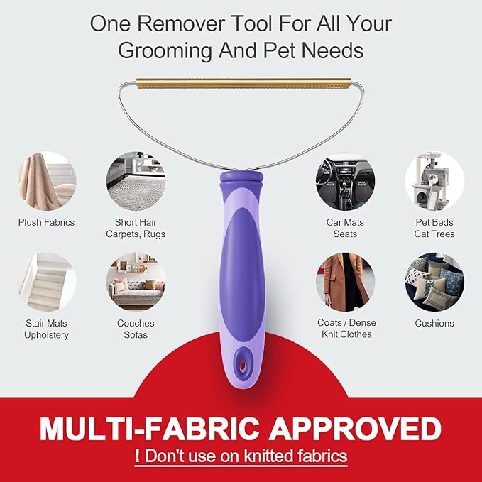 Pet Hair Remover, Dog Cat Hair Remover, Lint Cleaner Pro, Fur Removal Tool, Portable Carpet Scraper for Carpets, Car Mat, Couch, Pet Bed - Purple