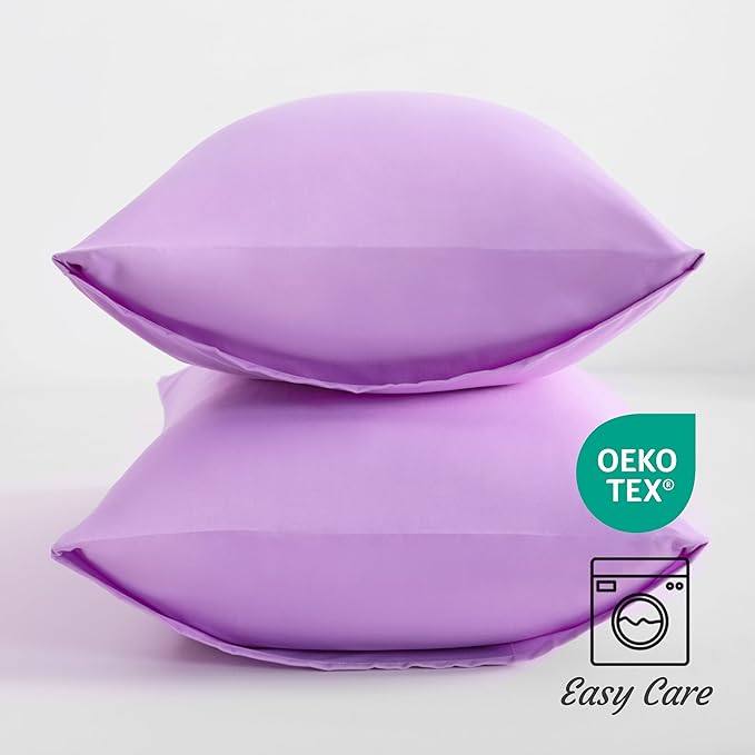 NTBAY Standard Pillow Cases Set of 2, 2 Pack Brushed Microfiber 20x26 Pillow Cases, Soft, Wrinkle, Fade, Stain Resistant Light Purple Pillow Cases with Envelope Closure, 20x26 Inches, Light Purple