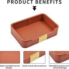 Luxury Leather Valet Tray Desktop Storage Organizer,Bedside Vanity Catchall Tray Nightstand Caddy Holder for Cosmetic,Jewelry,Watch,Keys,Phone,Wallet,Remote Controller,Pen,Orange