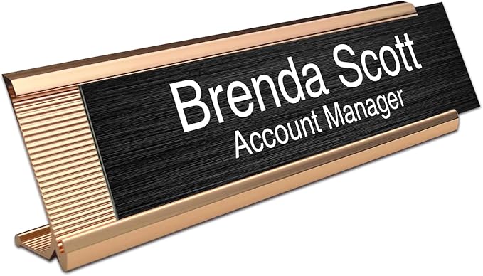 10 Pack 2" x 8" Aluminum Desk Name Plate Holder, Office Name Plate Holder for Desks, Desk Sign Holder for Office Conference, Meeting Room or Other Business Event (Rose Gold)