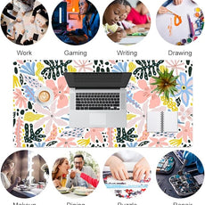 QIYI Floral Large Mouse Pad, Cute Desk Mat for Desktop, Women Girls Desk Accessories Office Décor, PU Leather Waterproof Big Gaming Mousepad, Doodle Flowers Desk Pad Computer Mat, 31.5