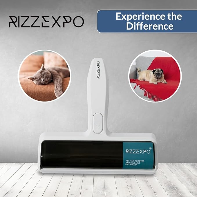 Roller Pet Hair Remover – Original Size Reusable Lint Roller for Cat & Dog Hair on Furniture, Couch, Carpet, Car, Rugs & Bedding – Portable, Eco-Friendly