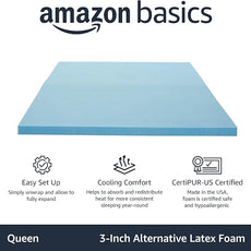 Amazon Basics Alternative Latex Queen Mattress Topper, Cooling Gel-Infused, CertiPUR-US Certified, 3 Inches, Blue