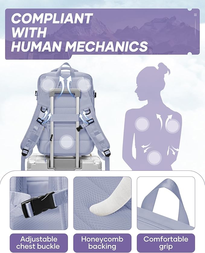 suwasp Vacuum Travel Backpack with Electric Vacpack Pump for Women, 40L Expandable Vacuum Compression Bags Personal Item Backpack Flight Approved Vacuum Seal Backpack for Traveling, Light Purple