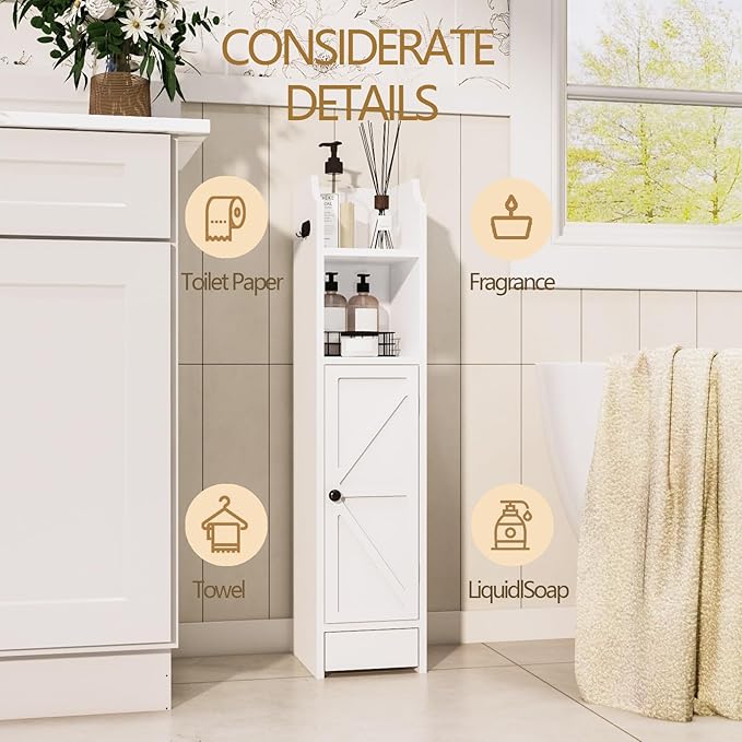 Small Bathroom Storage Cabinet, Toilet Paper Storage,Corner Floor Cabinet with Doors and Adjustable Shelf,Bathroom Organizer for Small Spaces White