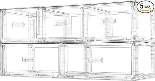 Vtopmart 5 Pack Large & Medium Stackable Drawer Organizer Set, 108QT Easy Assembly Clear Plastic Storage Cabinet, Durable Dresser for Closet, Bedroom, Entryway, Playroom & Apartment Organization