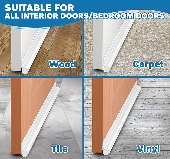 MAXTID Easy to Install 32 Inch Door Draft Stopper - White Foam and Polyester Door Seal