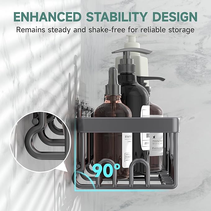 Veken Rustproof & Waterproof Shower Caddy 6-Pack, No Drilling Adhesive Shelves Rack with Soap Holder, Large Capacity Bathroom Organizers and Storage, Wall-Mounted Kitchen & Home Decor, Dark Grey