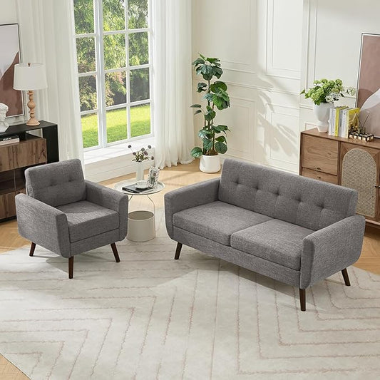 Tbfit Mid Century Modern Sofa Couch, Gray, Loveseat & Accent Chair