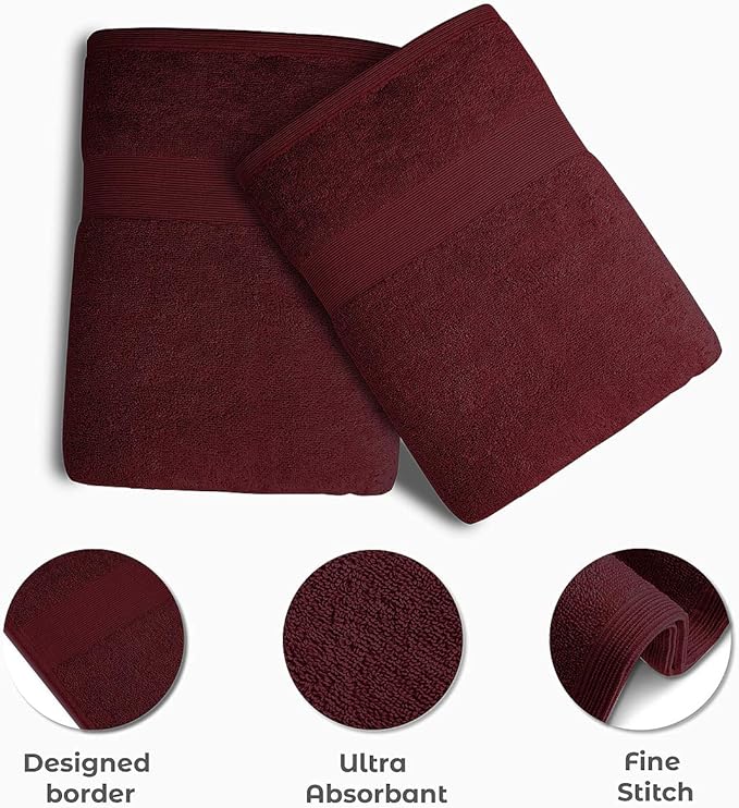 Softolle Luxury Bath Towels Set of 4 (27” x 54”) | Towels for Bathroom | Super Soft | Highly Absorbent Towels for Home, Spa, Gym (Red)