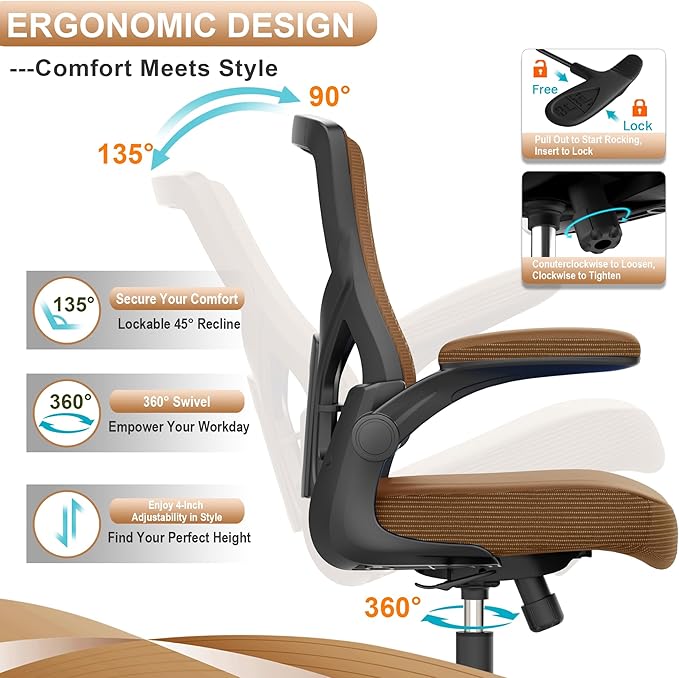 Office Chair, High Back Desk Chair Adjustable Height and Ergonomic Design Home Office Computer Chair, Executive Lumbar Support Padded Flip-up Armrest