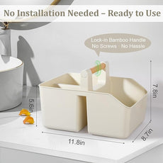 rejomiik Portable Shower Caddy Basket with Bamboo Handle, Plastic Cleaning Caddy Bathroom Organizer Tote for College Dorm Essentials, Bath Toy Storage, Cream