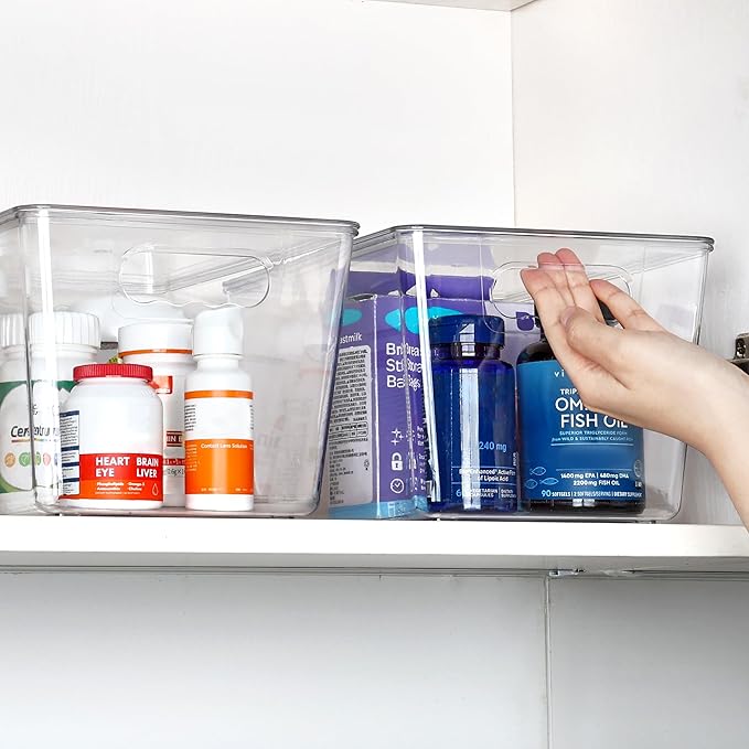 Vtopmart 12 Pack Clear Stackable Storage Bins with Lids, Large Plastic Containers with Handle for Pantry Organizer and Storage,Perfect for Bathroom,Cabinet,Kitchen,Fridge,Closet Organization