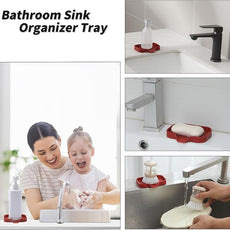 Silicone Bathroom Soap Dishes with Drain Spout-Bathroom and Kitchen Sink Organizer,Sponge Holder,Dish Soap Tray,Perfect for Dispenser,Scrubber,Bottle,Cup on Sink or Counter-Red 4.9